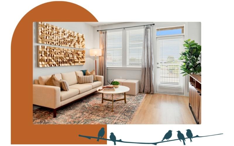 a living room with a couch and a table