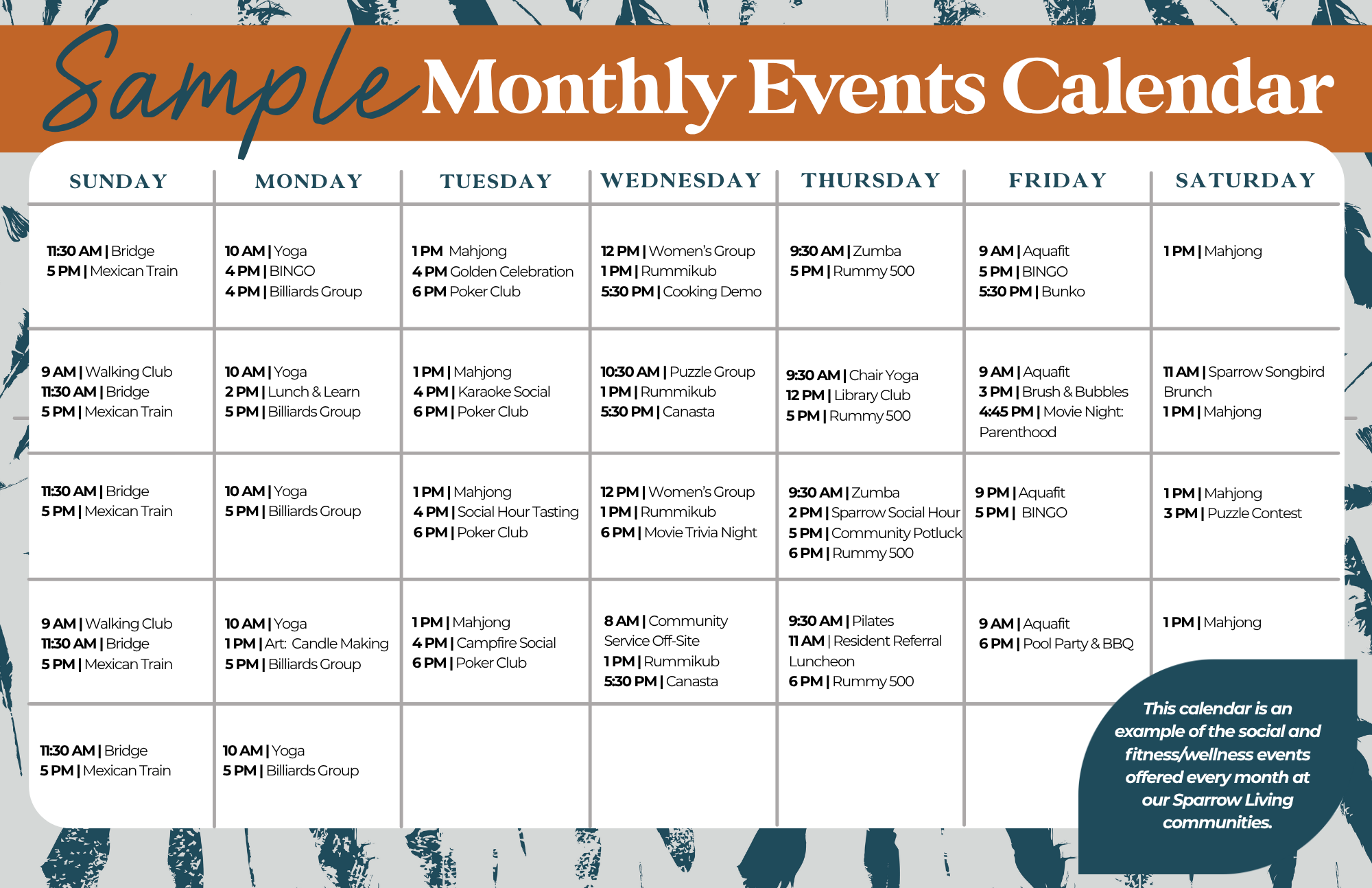 Monthly Events Calendar events calendar